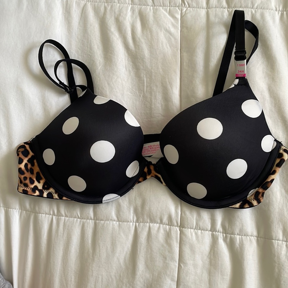 polka dot and leopard bra lightly lined